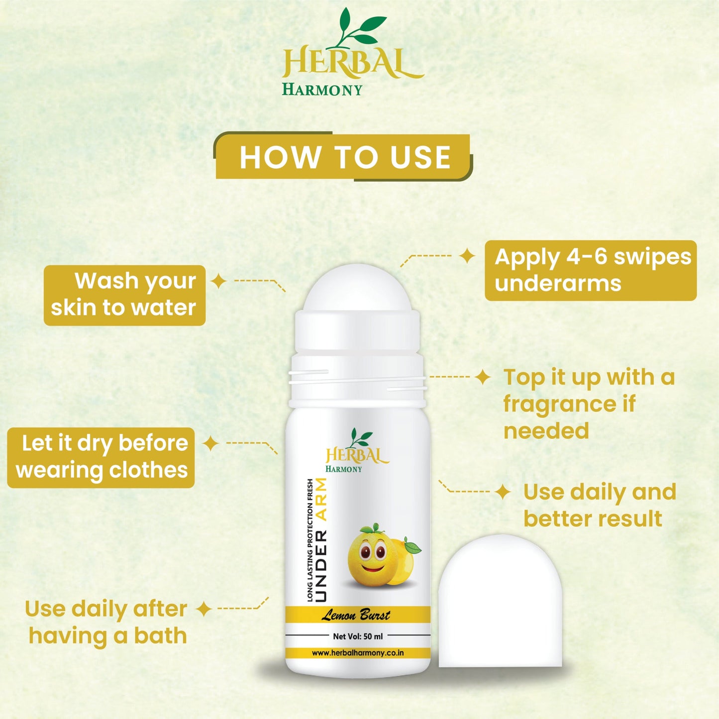 "Herbal Harmony Fresh Lemon Burst Antiperspirant Roll-On: All-Day Freshness, Long-Lasting Protection" (50 ml)(Buy 1 Get 1 Free )