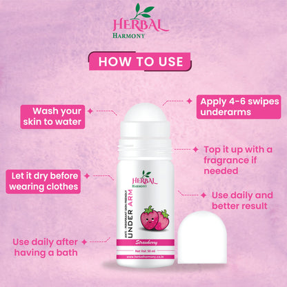 "Herbal Harmony Strawberry Sensation Antiperspirant Roll-On: Skin-Friendly Protection with Bursting Strawberry Flavor" (50 ml)(Buy 1 Get 1 Free )